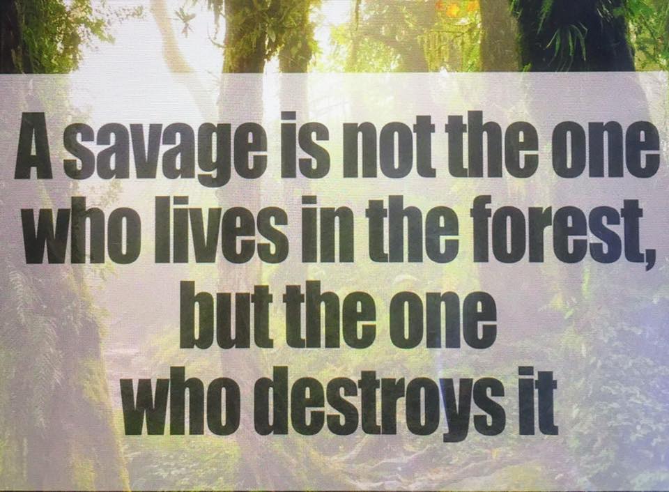 "A savage is not the one who lives int he forest but the one who destroys it."