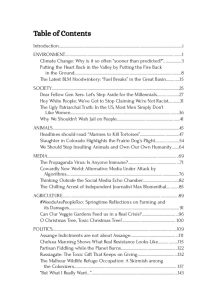 "From Outside" table of contents, page 1