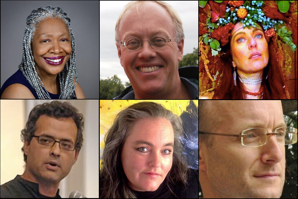 My favorite columnists: Clockwise, starting from top, left: Margaret Kimberley, Chris Hedges, Sarah Baker, Jonathan Cook, Caitlin Johnstone, Vijay Prashad